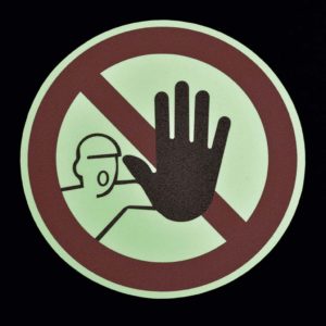 m2-Antirutschbelag™ Bodenmarkierer mit Sicherheitssymbol Nachleuchtend "Unbefugte verboten"