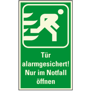 PERMALIGHT® plus FLUCHTWEGSCHILD & RETTUNGSZEICHEN "Tür alarmgesichert! Nur im Notfall öffnen"