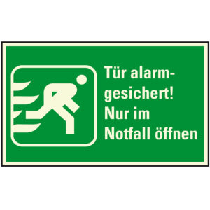 PERMALIGHT® plus FLUCHTWEGSCHILD & RETTUNGSZEICHEN "Tür alarmgesichert! Nur im Notfall öffnen"
