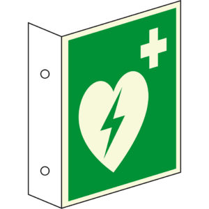 PERMALIGHT® plus ERSTE HILFE ZEICHEN Automatisierter Externer Defibrillator (AED) – Fahnenschild