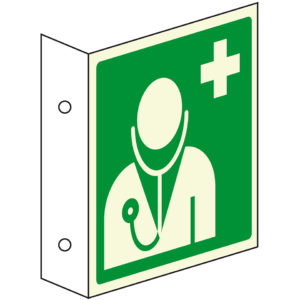 PERMALIGHT® plus ERSTE HILFE ZEICHEN Arzt – Fahnenschild doppelseitig