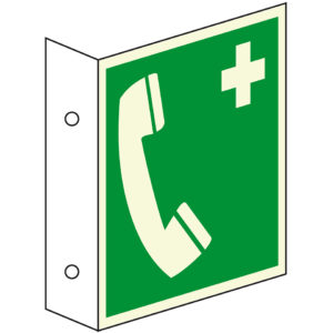 PERMALIGHT® plus ERSTE HILFE ZEICHEN Notruftelefon – Fahnenschild doppelseitig