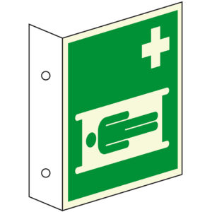 PERMALIGHT® plus ERSTE HILFE ZEICHEN Krankentrage – Fahnenschild doppelseitig