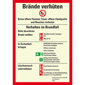 PERMALIGHT® plus FLUCHTWEGSCHILD & RETTUNGSZEICHEN "Brände verhüten" – für bauliche Anlagen