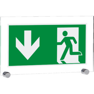 PERMALIGHT® plus FLUCHTWEGSCHILD & RETTUNGSZEICHEN Notausgang geradeaus / Pfeil nach unten – mit Klemmbefestigung