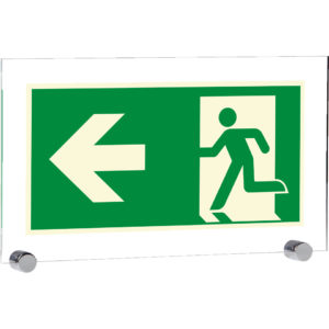 PERMALIGHT® plus FLUCHTWEGSCHILD & RETTUNGSZEICHEN Notausgang links / Pfeil nach links – mit Klemmbefestigung
