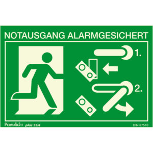 PERMALIGHT® plus FLUCHTWEGSCHILD & RETTUNGSZEICHEN Ersatzschild für Türwächter "Notausgang alarmgesichert" / rechts