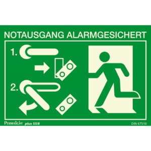 PERMALIGHT® plus FLUCHTWEGSCHILD & RETTUNGSZEICHEN Ersatzschild für Türwächter "Notausgang alarmgesichert" / links